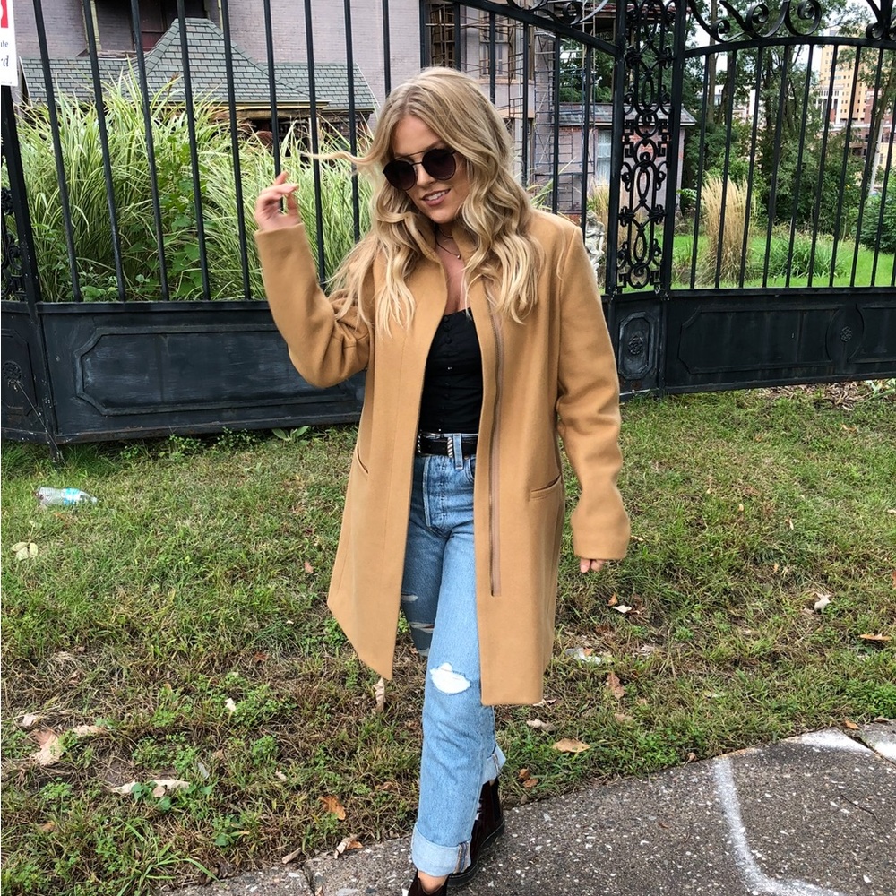 Camel long pea coat
